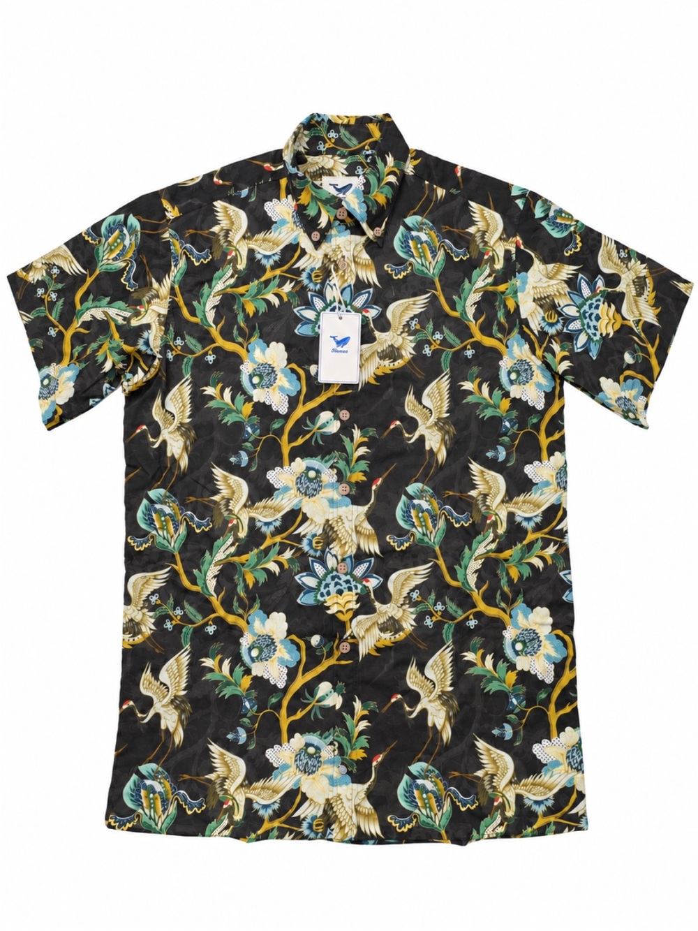 Yiume Crane Floral Hawaiian Shirt Men’s Medium NWT